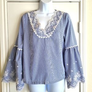 Laundry by Shelli Segal blue and white striped blouse